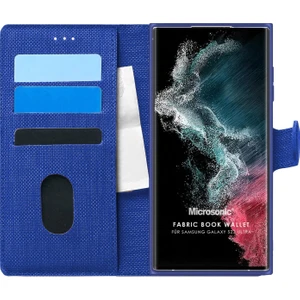 Samsung Galaxy S22 Ultra Kılıf Fabric Book Wallet Lacivert