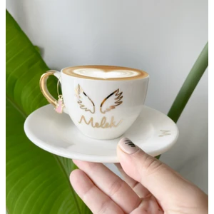 Mug Tasarım 24K Altın Yaldızlı Melek Küpeli Porselen Nescafe Fincanı Melek Isimli