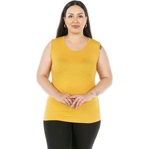 Disentis Modest Büyük Beden Yuvarlak Yaka Kalın Askılı Viskon Hardal Body