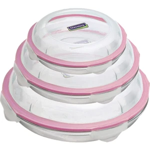 Kilitli Kapaklı Yuvarlak Plus Cam Saklama Kabı 3 Lü Set 1750 ml 800ML 350 ml