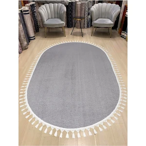 Valery Home Oval Comfort Puffy Ponpon Saçaklı Peluş Halı Gri
