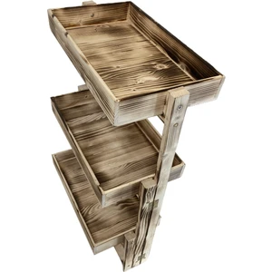 Doğal Ahşap Sebzelik Meyvelik Çiçeklik 3 Raflı Çok Amaçlı Dekoratif Dolap Raf Natural Yakma