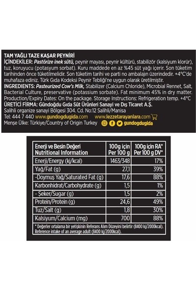Gündoğdu Taze Kaşar Peyniri 2 kg