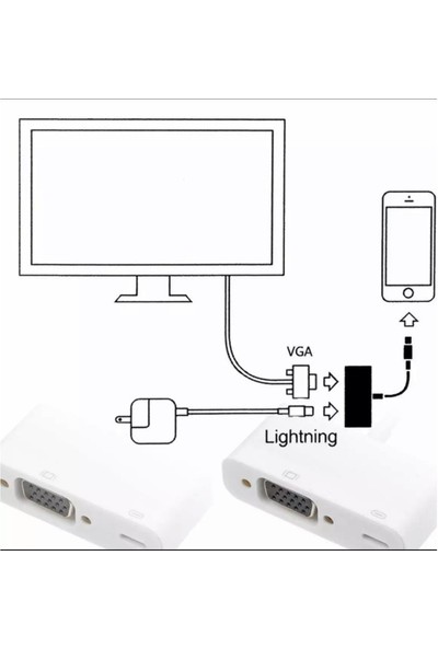Mobitell Lightning Uyumlu To VGA 1080P Full Hd Apple Iphone Ipad Ipod Çevirici Dönüştürücü Adaptör