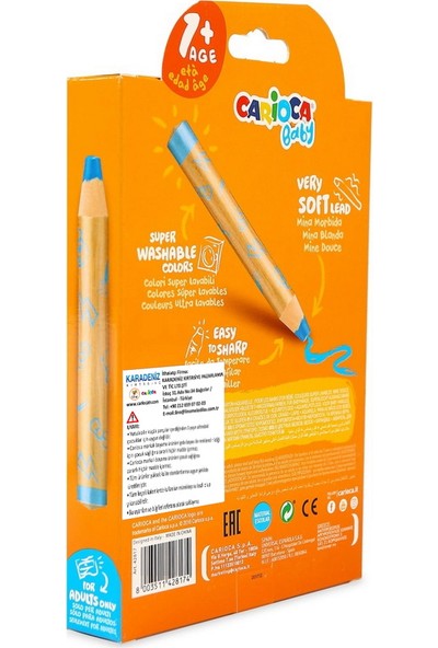 Carioca "3 in 1" Jumbo Bebek Ahşap Gövdeli Kuru Boya Kalemi 6'lı