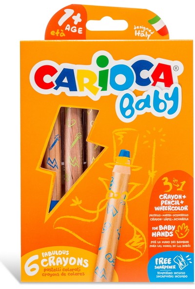 Carioca "3 in 1" Jumbo Bebek Ahşap Gövdeli Kuru Boya Kalemi 6'lı