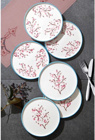 6'lı Özel Tasarım Handmade 21CM Stackable Kır Çiçeği Pasta Tabak Seti - Tatlı Tabağı Seti