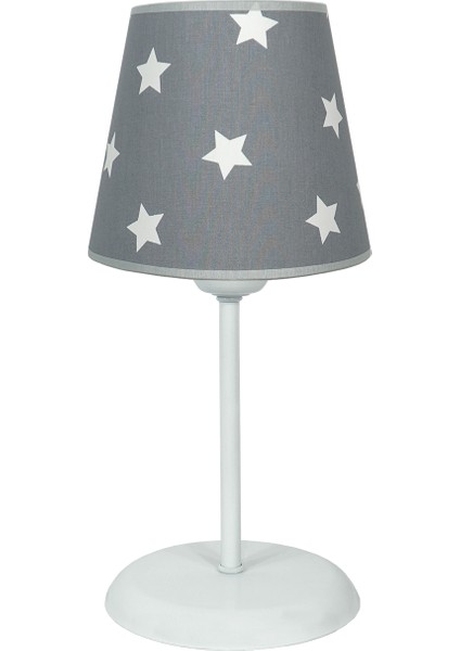 Çocuk Odası Konik Kumaş Abajur-Gri Yıldızlı