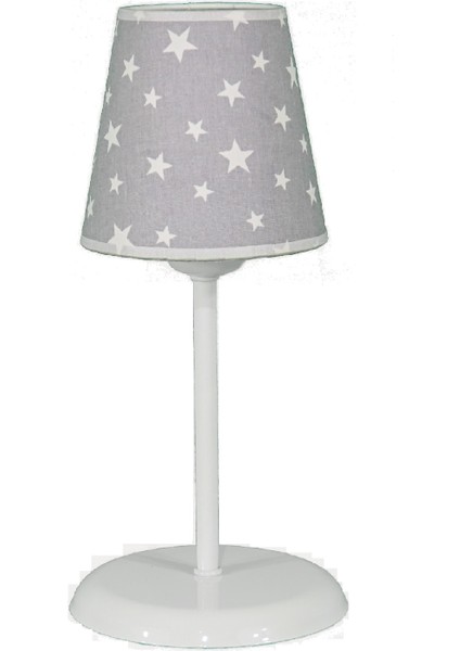 Çocuk Odası Konik Kumaş Küçük Abajur-Gri Beyaz Yıldız