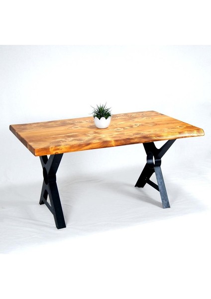 Doğal Ağaç Masif Kütük Masa 90CM x 200CM ( Metal Ayak )