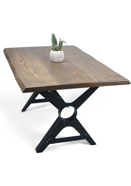 Doğal Ağaç Masif Kütük Masa 60CM x 120CM ( Metal Ayak )