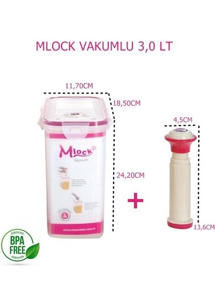 Moon Star Mlock Vakumlu Saklama Kabı 3 Lt+ POMPA-MVB-190