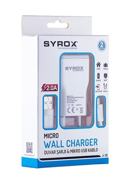 J15 Şarj Aleti ve Micro USB Kablo Set 2.0A Beyaz