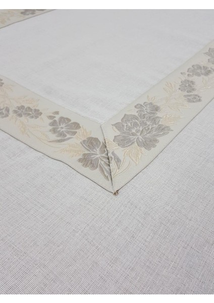 Nergis Lüx Jakar Bordürlü Keten Kumaş Krem Masa Örtüsü Dikdörtgen 160x230 cm - 1136 fırsatları