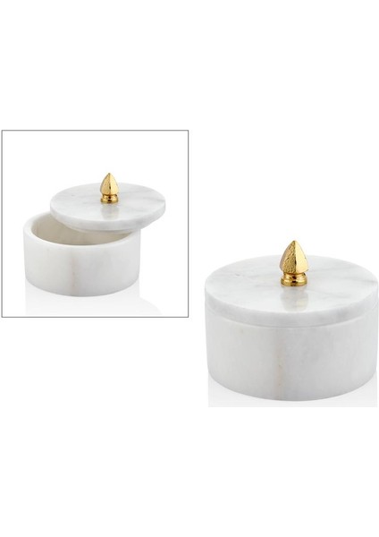 Setabıanca Evza Mermer Beyaz Altın Kapaklı Kase/dekor 12CM