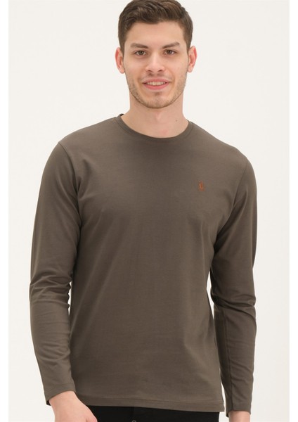 T8588 Dewberry Bisiklet Yaka Erkek Sweatshirt-Koyu Haki