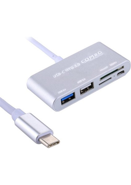 USB Type C To Otg Combo USB 3.0 Hub+Kart Okuyucu