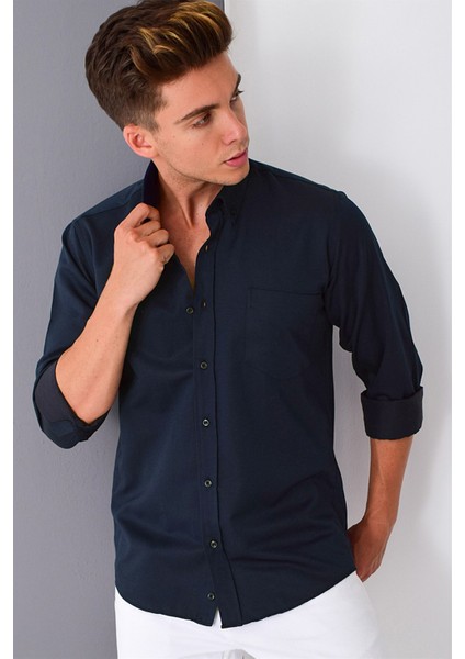 G676 Dewberry Erkek Gömlek-Koyu Lacivert