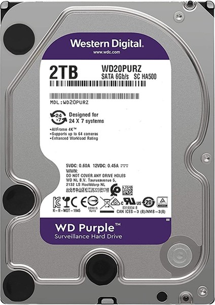 Purple WD20PURZ 2 Tb Sata 6gb/s 7/24 Güvenlik Harddisk