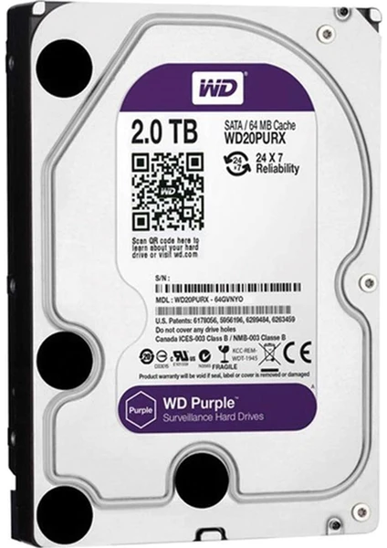 Purple WD20PURX 2tb Sata 6gb/s 7/24 Güvenlik Harddisk Rfb