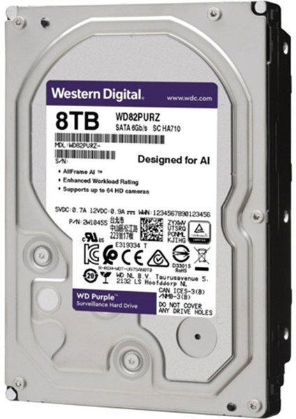 Purple WD82PURZ 8 Tb Sata 6gb/s 7/24 Güvenlik Harddisk