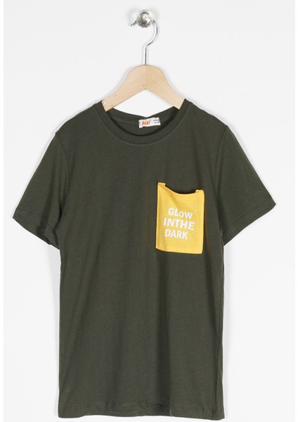 Erkek Çocuk Glow In The Dark Cep Baskılı Tshirt 5-12 Yaş