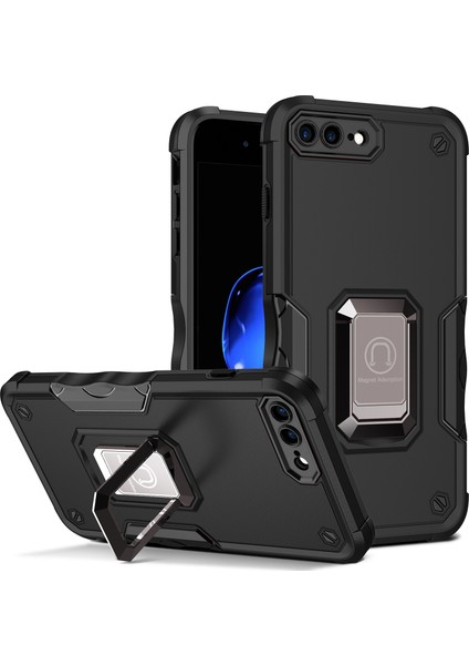iPhone 8 Plus/7 Plus/6 Plus/6s Plus Için Metal Halka Tutucu Stand Çift Katmanlı Telefon Koruyucu Kılıf Siyah (Yurt Dışından)