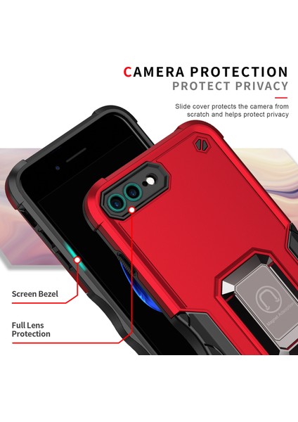 iPhone 8 Plus/7 Plus/6 Plus/6s Plus Için Metal Halka Tutucu Stand Çift Katmanlı Telefon Koruyucu Kılıf Siyah (Yurt Dışından)