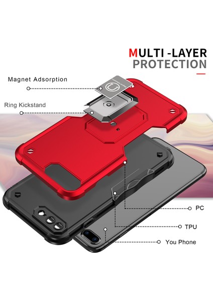 iPhone 8 Plus/7 Plus/6 Plus/6s Plus Için Metal Halka Tutucu Stand Çift Katmanlı Telefon Koruyucu Kılıf Siyah (Yurt Dışından)