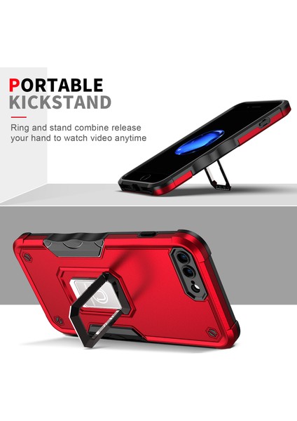 iPhone 8 Plus/7 Plus/6 Plus/6s Plus Için Metal Halka Tutucu Stand Çift Katmanlı Telefon Koruyucu Kılıf Siyah (Yurt Dışından)