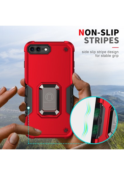 iPhone 8 Plus/7 Plus/6 Plus/6s Plus Için Metal Halka Tutucu Stand Çift Katmanlı Telefon Koruyucu Kılıf Siyah (Yurt Dışından)