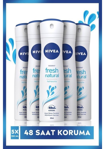 Kadın Sprey Deodorant Fresh 150 ml x5 Adet,48 Saat Koruma, Uzun Süren Ferahlık