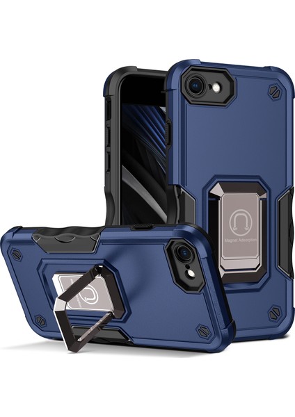 iPhone 6/6s/7/8/iphone Se 2020 Için Metal Halka Tutucu Stand Çift Katmanlı Telefon Koruyucu Kılıf Mavi (Yurt Dışından)