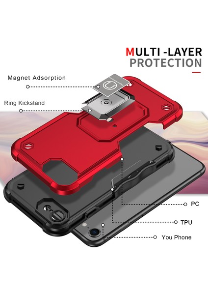 iPhone 6/6s/7/8/iphone Se 2020 Için Metal Halka Tutucu Stand Çift Katmanlı Telefon Koruyucu Kılıf Mavi (Yurt Dışından)