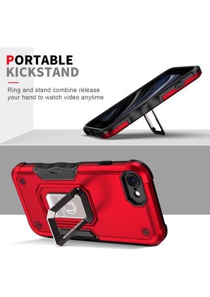 iPhone 6/6s/7/8/iphone Se 2020 Için Metal Halka Tutucu Stand Çift Katmanlı Telefon Koruyucu Kılıf Mavi (Yurt Dışından)