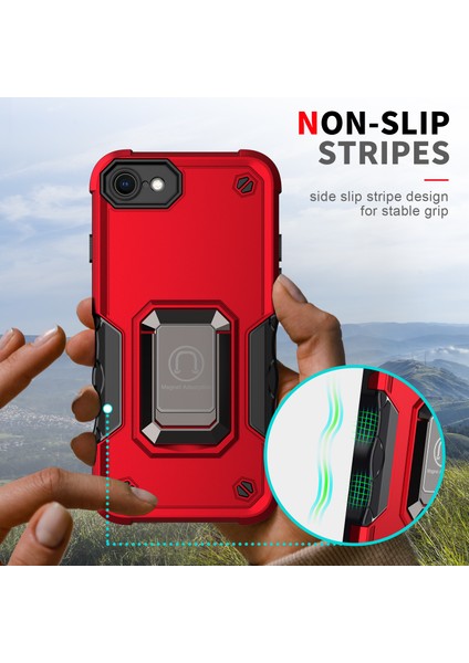 iPhone 6/6s/7/8/iphone Se 2020 Için Metal Halka Tutucu Stand Çift Katmanlı Telefon Koruyucu Kılıf Mavi (Yurt Dışından)