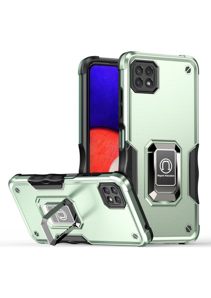 Samsung Galaxy A22 5g Için Metal Halka Tutucu Stand Çift Katmanlı Telefon Koruyucu Kılıf Yeşil (Yurt Dışından)