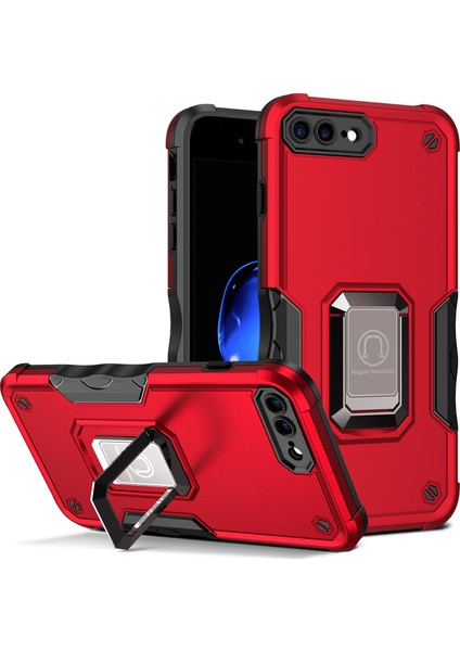 iPhone 8 Plus/7 Plus/6 Plus/6s Plus Için Metal Halka Tutucu Stand Çift Katmanlı Telefon Koruyucu Kılıf Kırmızı (Yurt Dışından)