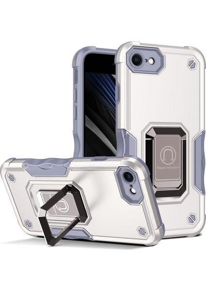 iPhone 6/6s/7/8/iphone Se 2020 Için Metal Halka Tutucu Stand Çift Katmanlı Telefon Koruyucu Kılıf Beyaz (Yurt Dışından)