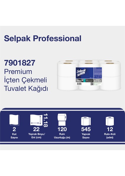 Selpak Professional Premium Içten Çekmeli Tuvalet KAĞIDI-120 mt 35GR/M2 545YAPRAK (7901827)