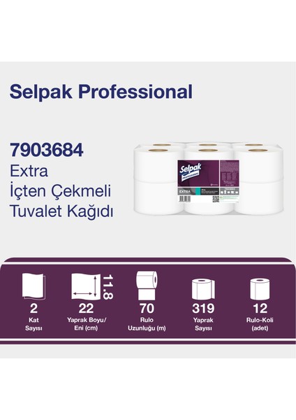 Professional Extra Jumbo İçten Çekmeli Tuvalet Kağıdı 70mt 12li