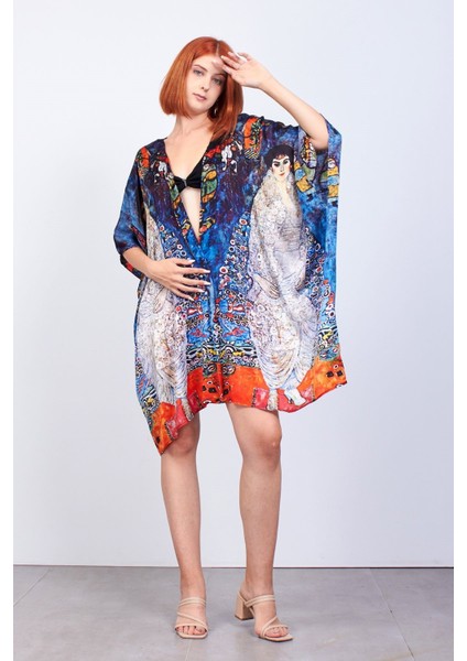 Kimono Ipek Mavi Kaftan Pareo Gustav Klimt