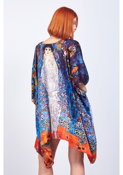 Kimono Ipek Mavi Kaftan Pareo Gustav Klimt