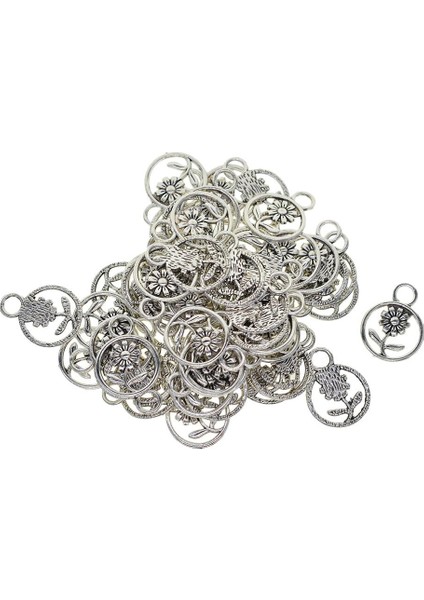 50 Parça Antiqued Gümüş Alaşım Papatya Çiçek Charms Kolye Dıy Kolye (Yurt Dışından)