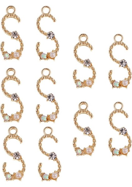 10 Parça Alaşım Inci Kristal Harfler Tasarım Kolye Takı Yapımı Charms S (Yurt Dışından)