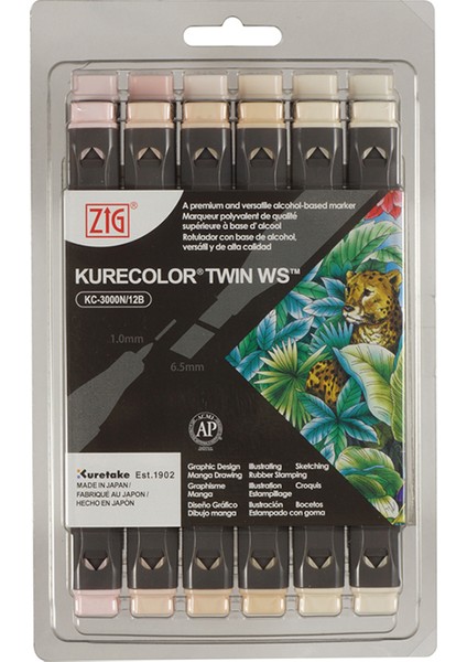 Zıg Kurecolor Twin S Marker KC3000 Çift Uçlu Grafik Markör Seti Neutral Natural Colors 12 Renk