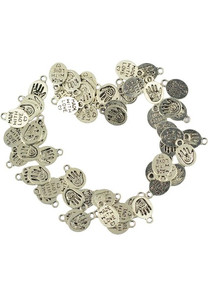 50 Piece Gümüş Kaplama ile Yapılan Kalp Etiket Charm Kolye Dıy Oval (Yurt Dışından)