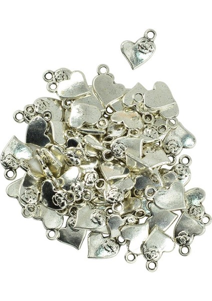 100 Adet Kalp Şekli Pendnat Charms Dıy Takı El Sanatları 3D Gül Çiçek Charms (Yurt Dışından)