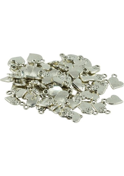 100 Adet Kalp Şekli Pendnat Charms Dıy Takı El Sanatları 3D Gül Çiçek Charms (Yurt Dışından)