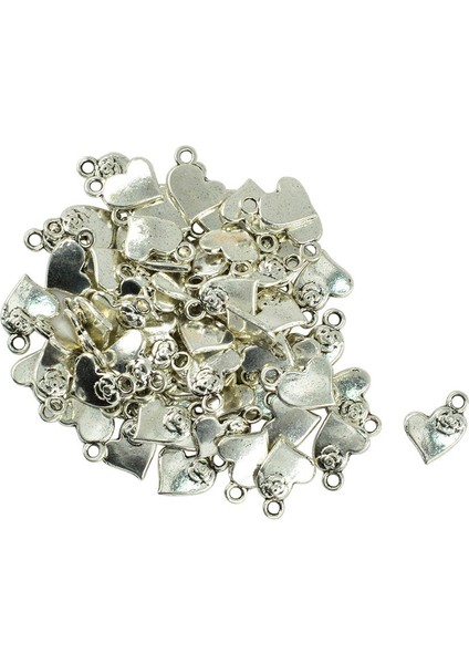 100 Adet Kalp Şekli Pendnat Charms Dıy Takı El Sanatları 3D Gül Çiçek Charms (Yurt Dışından)